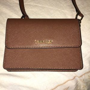 Calvin Klein Hayden Walnut Saffiano Crossbody MSRP $118